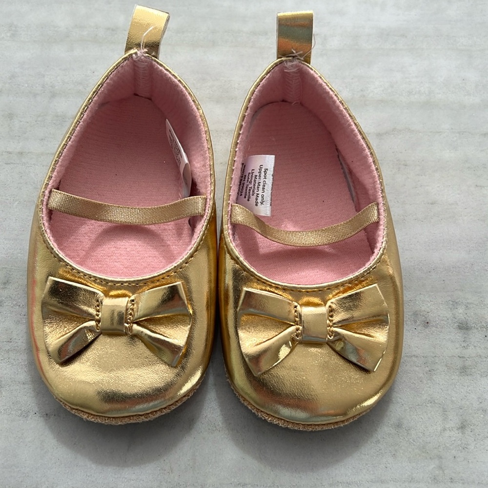 Little Treasure Gold Crib Shoes Baby Girl Size 6-12M
